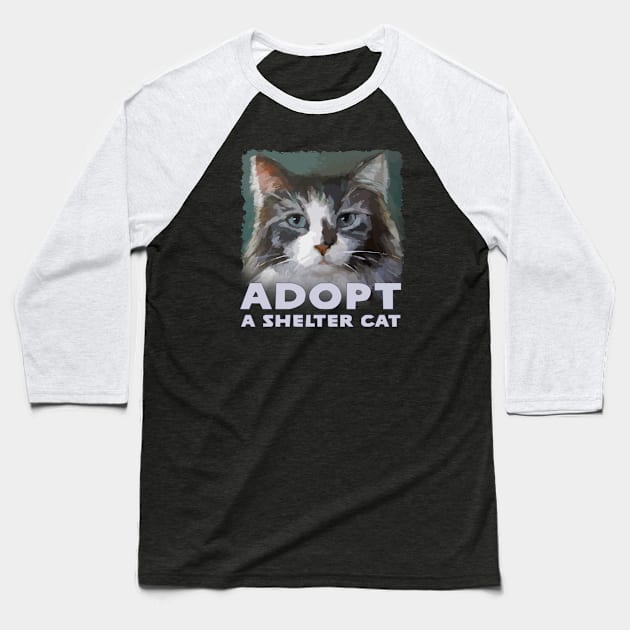 Adopt a Shelter Cat - with Cute Maine Coon Kitty - Rescue Pet Baseball T-Shirt by jdunster